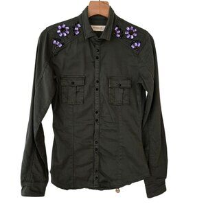 MET Chino & FRIENDS Jacket‎ Olive Embellished Italy European Fashion Sz S